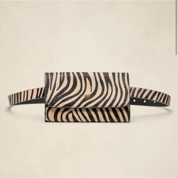 NWT BANANA REPUBLIC CALF HAIR NEUTRAL ZEBRA CROSSBODY BELT BAG - Picture 1 of 15